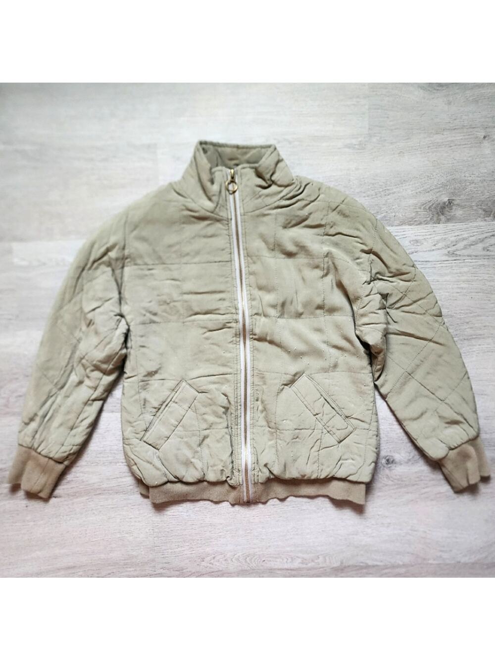 P of a Grain Women's Full Zip Quilted Solid Green Casual Bomber Jacket Small S